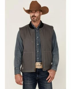 Cowboy Hardware Men's Solid Charcoal Zip-Front Canvas Vest 