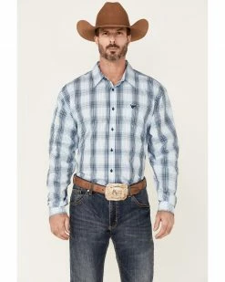 Cowboy Hardware Men's Navy Plaid Long Sleeve Button-Down Western ShirtÂ