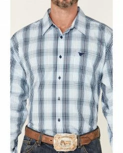 Cowboy Hardware Men's Navy Plaid Long Sleeve Button-Down Western Shirt  -Cowboy Hardware Shop 2000346637 410 P3