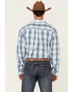 Cowboy Hardware Men's Navy Plaid Long Sleeve Button-Down Western Shirt  -Cowboy Hardware Shop 2000346637 410 P4