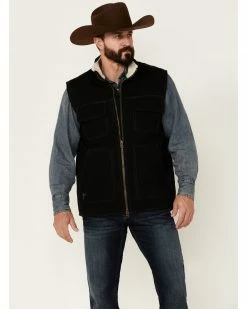 Cowboy Hardware Black Canvas Zip-Front Sherpa-Lined Vest  For Men's