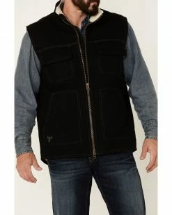 Cowboy Hardware Black Canvas Zip-Front Sherpa-Lined Vest  For Men's -Cowboy Hardware Shop 2000346641 001 P3