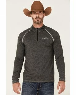Cowboy Hardware Men's Charcoal Barb Wire Logo 1/4 Zip Front Sports Knit Pullover 