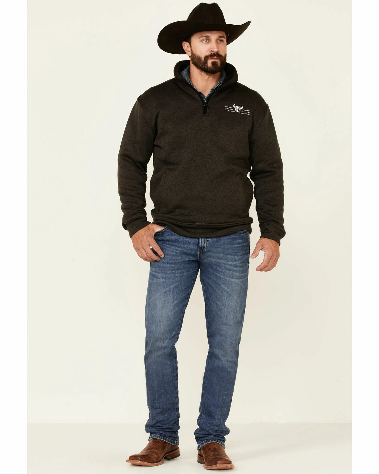 Cowboy Hardware Men's Charcoal Barb Wire Logo 1/4 Zip Front Fleece Pullover 3 Cowboy Hardware Men's Charcoal Barb Wire Logo 1/4 Zip Front Fleece Pullover - Image 2