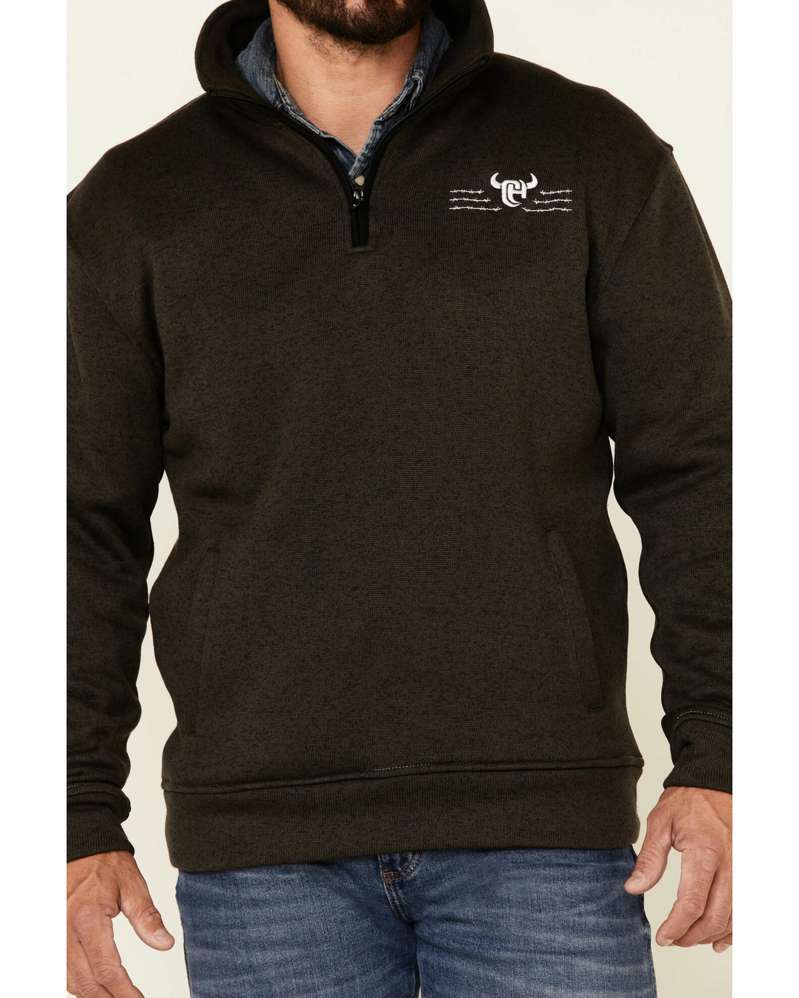 Cowboy Hardware Men's Charcoal Barb Wire Logo 1/4 Zip Front Fleece Pullover 4 Cowboy Hardware Men's Charcoal Barb Wire Logo 1/4 Zip Front Fleece Pullover - Image 3