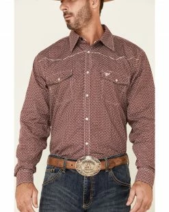 Cowboy Hardware Men's Burgundy Pitchfork Print Long Sleeve Snap Western Shirt 8 Cowboy Hardware Men's Burgundy Pitchfork Print Long Sleeve Snap Western Shirt -Cowboy Hardware Shop 2000356779 640 P3