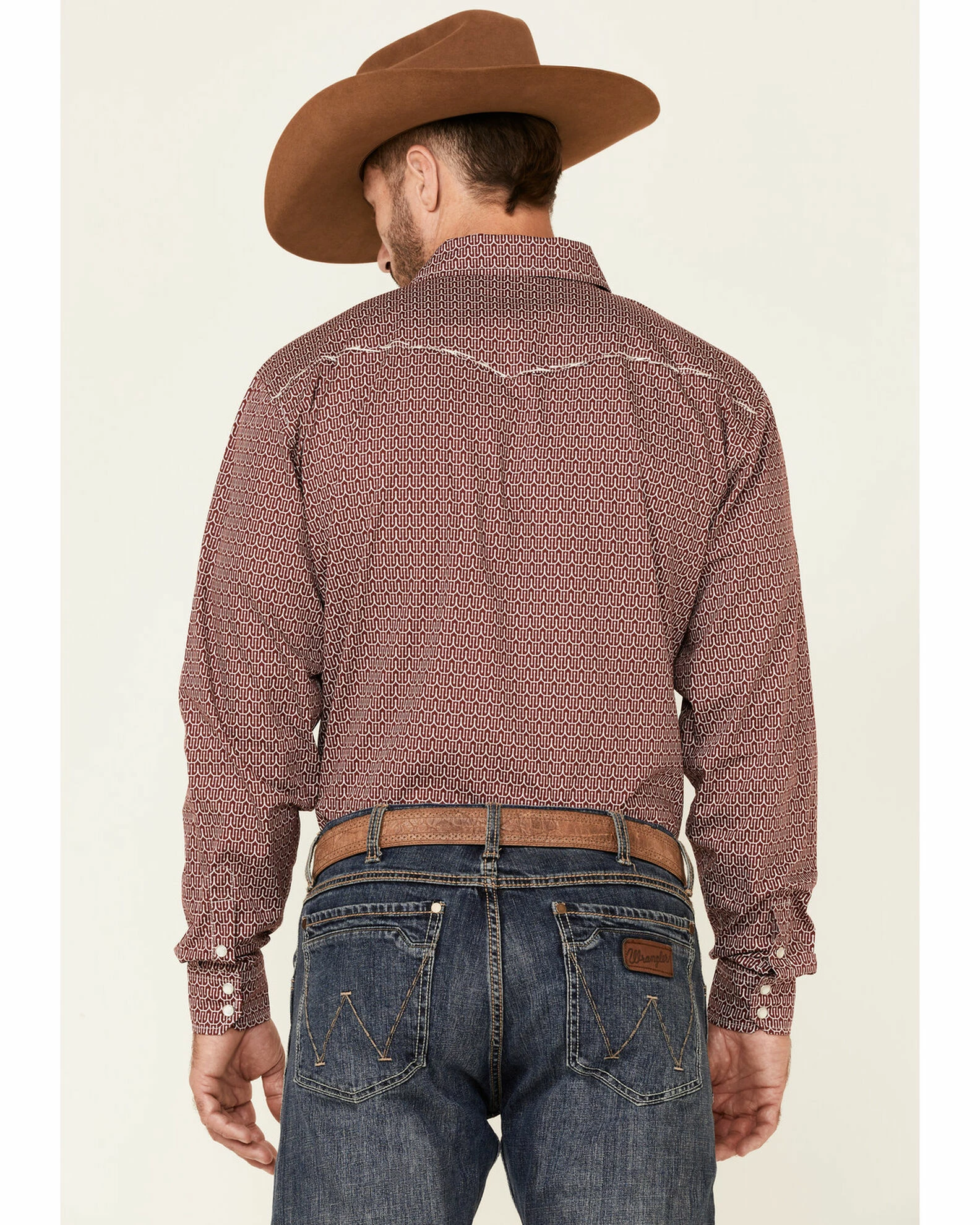 Cowboy Hardware Men's Burgundy Pitchfork Print Long Sleeve Snap Western Shirt 6 Cowboy Hardware Men's Burgundy Pitchfork Print Long Sleeve Snap Western Shirt - Image 4
