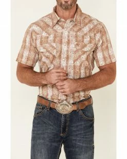 Cowboy Hardware Men's Tan Paisley Plaid Short Sleeve Snap Western Shirt  -Cowboy Hardware Shop 2000356780 280 P3