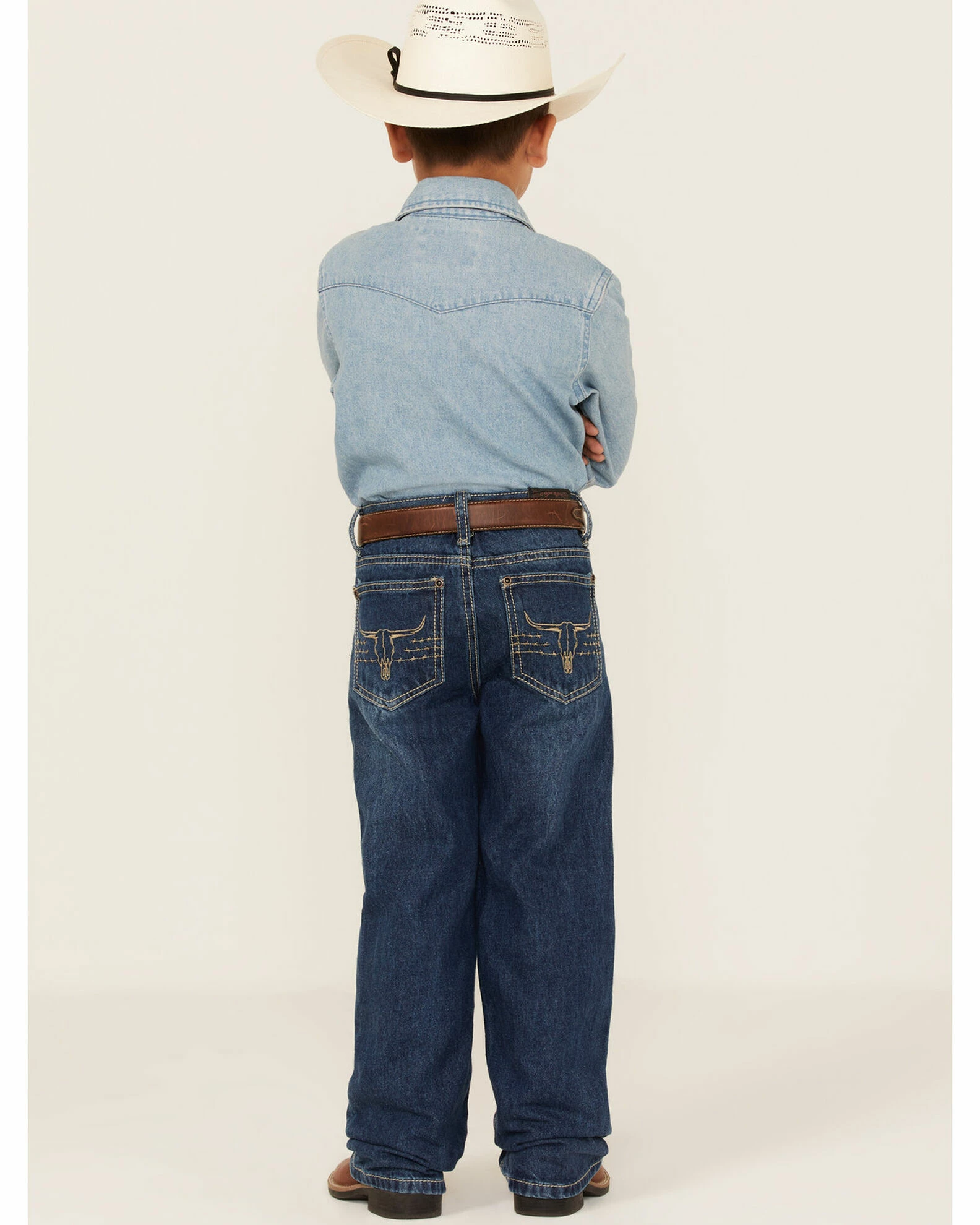 Cowboy Hardware Boys' Medium Wash Mid Rise Steer Head Straight Jeans Blue 4 Cowboy Hardware Boys' Medium Wash Mid Rise Steer Head Straight Jeans Blue - Image 3