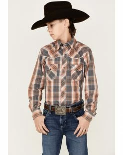 Cowboy Hardware Boys' Hermosillo Plaid Long Sleeve Snap Shirt Orange -Cowboy Hardware Shop 2000358222 800 P1 1