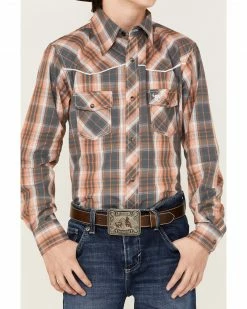 Cowboy Hardware Boys' Hermosillo Plaid Long Sleeve Snap Shirt Orange -Cowboy Hardware Shop 2000358222 800 P3