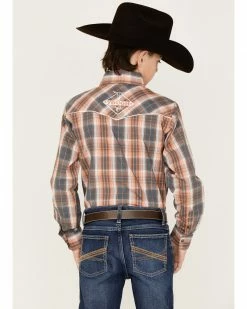 Cowboy Hardware Boys' Hermosillo Plaid Long Sleeve Snap Shirt Orange -Cowboy Hardware Shop 2000358222 800 P4