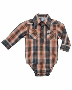 Cowboy Hardware Infant-Boys' Hermosillo Plaid Long Sleeve Western Romper Orange