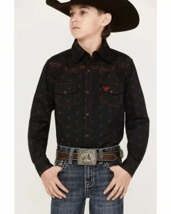 Cowboy Hardware Boys' Bull Skull Long Sleeve Western Shirt Black -Cowboy Hardware Shop 2000358228 001 P3