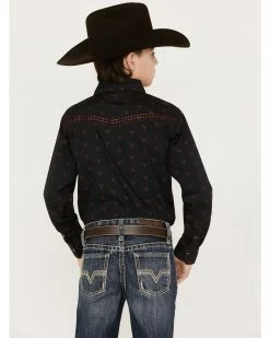 Cowboy Hardware Boys' Bull Skull Long Sleeve Western Shirt Black -Cowboy Hardware Shop 2000358228 001 P4