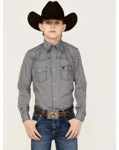 Cowboy Hardware Boys' Wavy Square Print Long Sleeve Snap Shirt Charcoal -Cowboy Hardware Shop 2000358230 022 P1 1