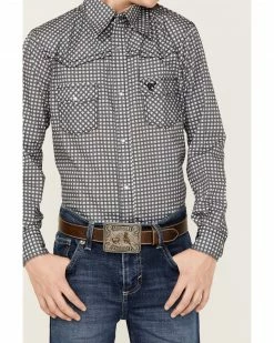 Cowboy Hardware Boys' Wavy Square Print Long Sleeve Snap Shirt Charcoal -Cowboy Hardware Shop 2000358230 022 P3
