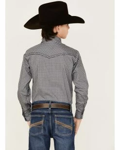 Cowboy Hardware Boys' Wavy Square Print Long Sleeve Snap Shirt Charcoal -Cowboy Hardware Shop 2000358230 022 P4