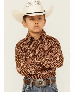 Cowboy Hardware Boys' Six Star Print Long Sleeve Western Snap Shirt Orange -Cowboy Hardware Shop 2000358237 800 P1 1