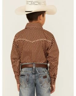 Cowboy Hardware Boys' Six Star Print Long Sleeve Western Snap Shirt Orange -Cowboy Hardware Shop 2000358237 800 P4