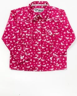 Cowboy Hardware Cowgirl Hardware Toddler-Girls' Daisy Rider Fuchsia Print Long Sleeve Shirt Hot Pink