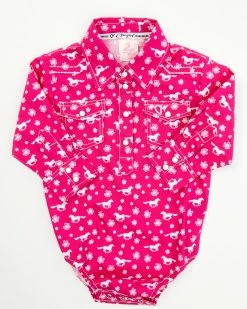 Cowboy Hardware Cowgirl Hardware Infant-Girls' Daisy Rider Fuchsia Long Sleeve Romper