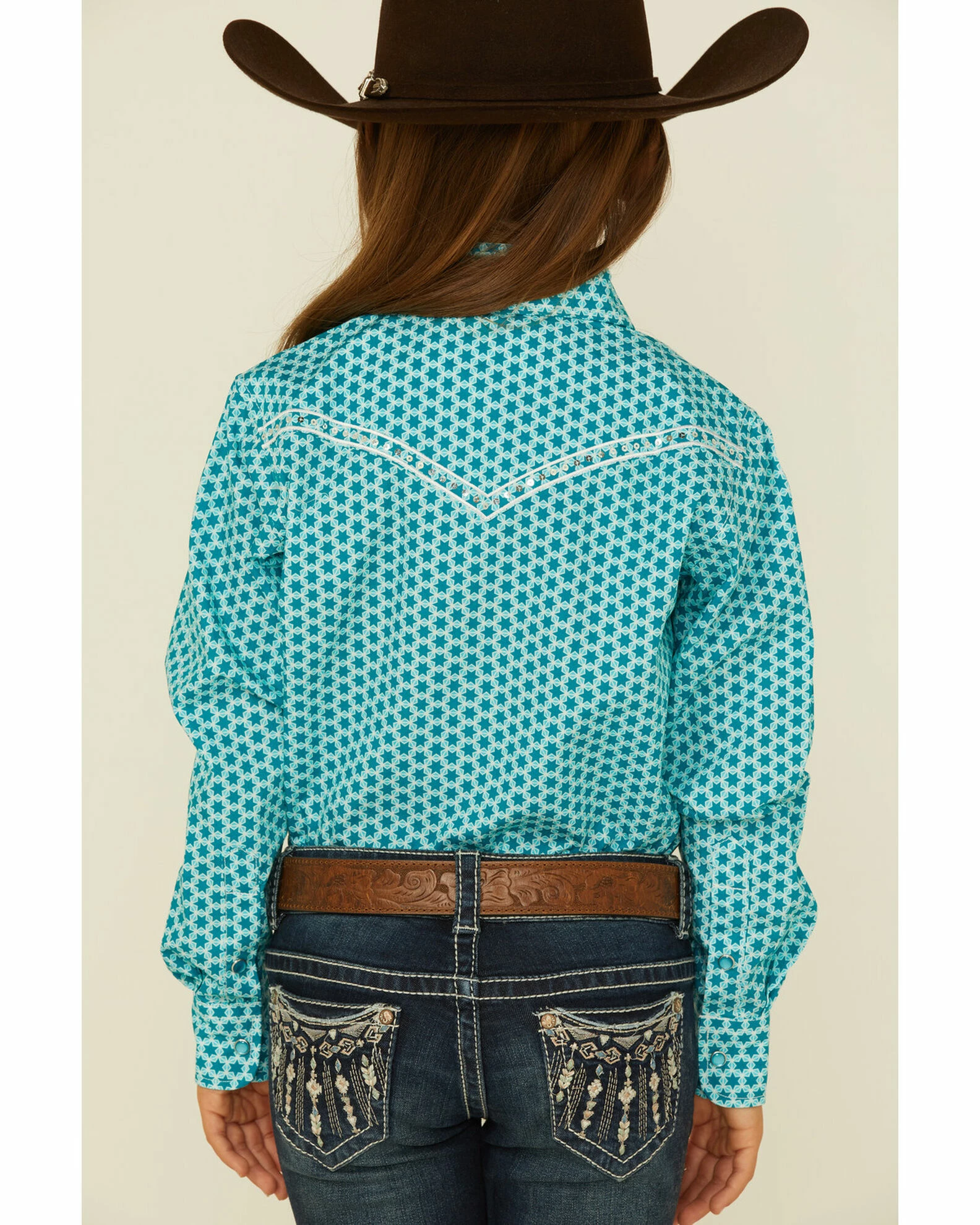Cowboy Hardware Girls' Six Star Print Western Long Sleeve Shirt Turquoise 6 Cowboy Hardware Girls' Six Star Print Western Long Sleeve Shirt Turquoise - Image 4
