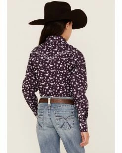 Cowboy Hardware Cowgirl Hardware Girl's Daisy Rider Print Long Sleeve Western Snap Shirt  For Girls' Purple -Cowboy Hardware Shop 2000358257 500 P4