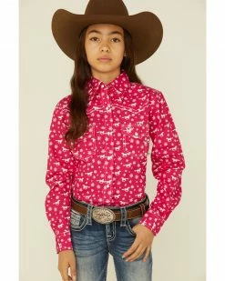 Cowboy Hardware Cowgirl Hardware Girls' Daisy Rider Fuchsia Print Long Sleeve Shirt 