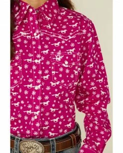 Cowboy Hardware Cowgirl Hardware Girls' Daisy Rider Fuchsia Print Long Sleeve Shirt  -Cowboy Hardware Shop 2000358262 550 P3