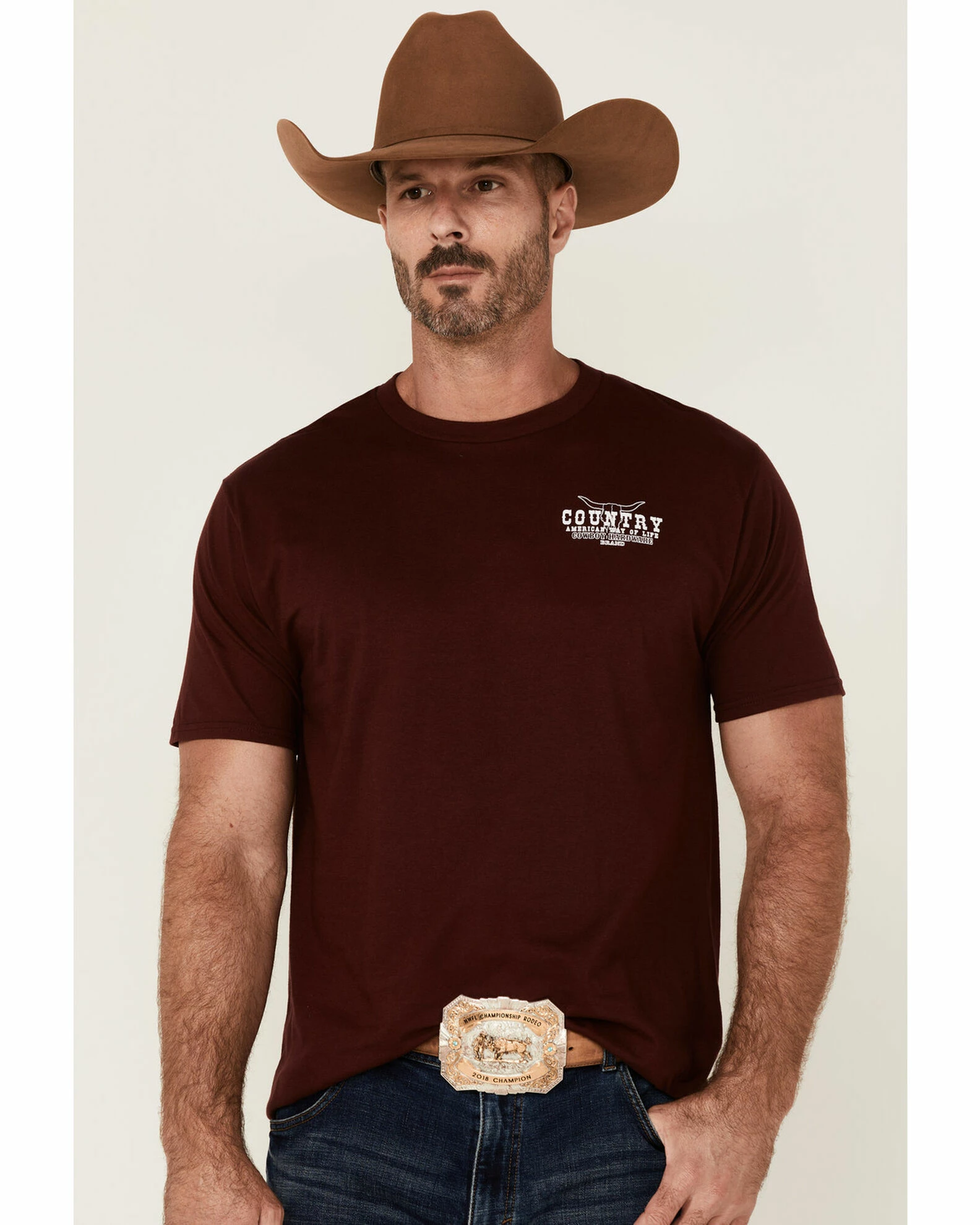 Cowboy Hardware Men's Maroon Country American Way Of Life Graphic Short Sleeve T-Shirt 3 Cowboy Hardware Men's Maroon Country American Way Of Life Graphic Short Sleeve T-Shirt