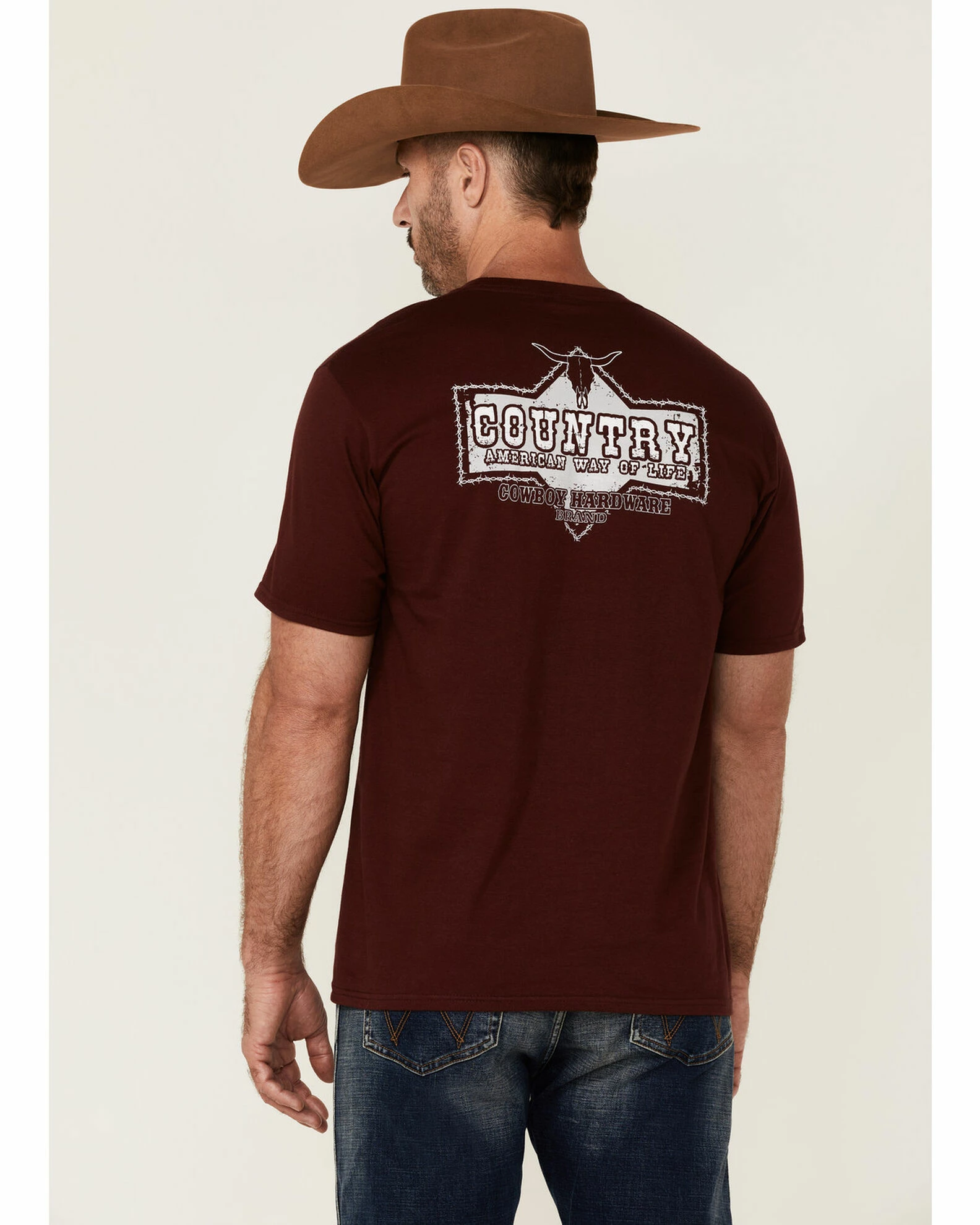 Cowboy Hardware Men's Maroon Country American Way Of Life Graphic Short Sleeve T-Shirt 6 Cowboy Hardware Men's Maroon Country American Way Of Life Graphic Short Sleeve T-Shirt - Image 4