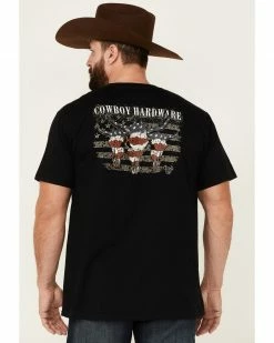 Cowboy Hardware Men's Triple Flag Skull Graphic Short Sleeve T-Shirt - Black  -Cowboy Hardware Shop 2000360840 001 P4