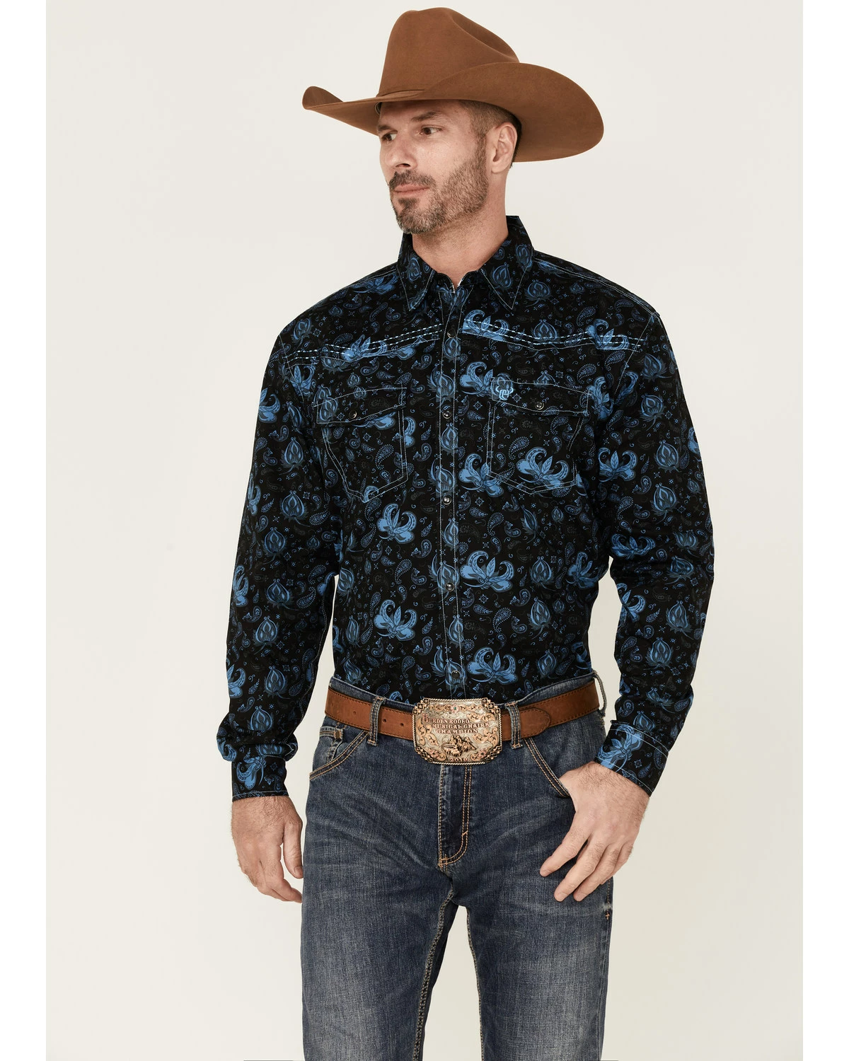 Cowboy Hardware Men's Roman Paisley Print Long Sleeve Snap Western Shirt Black 7 Cowboy Hardware Men's Roman Paisley Print Long Sleeve Snap Western Shirt Black - Image 5