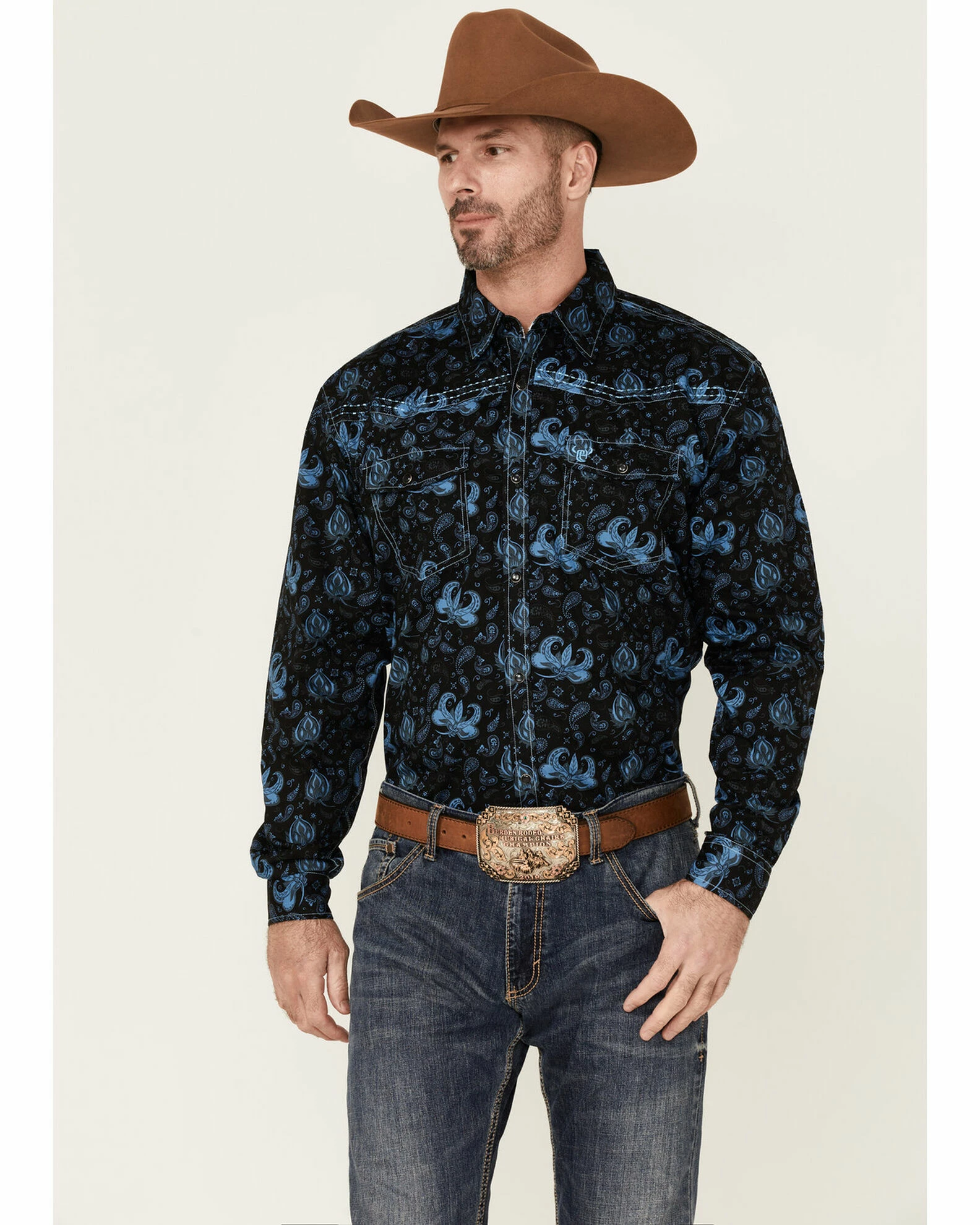 Cowboy Hardware Men's Roman Paisley Print Long Sleeve Snap Western Shirt Black 3 Cowboy Hardware Men's Roman Paisley Print Long Sleeve Snap Western Shirt Black
