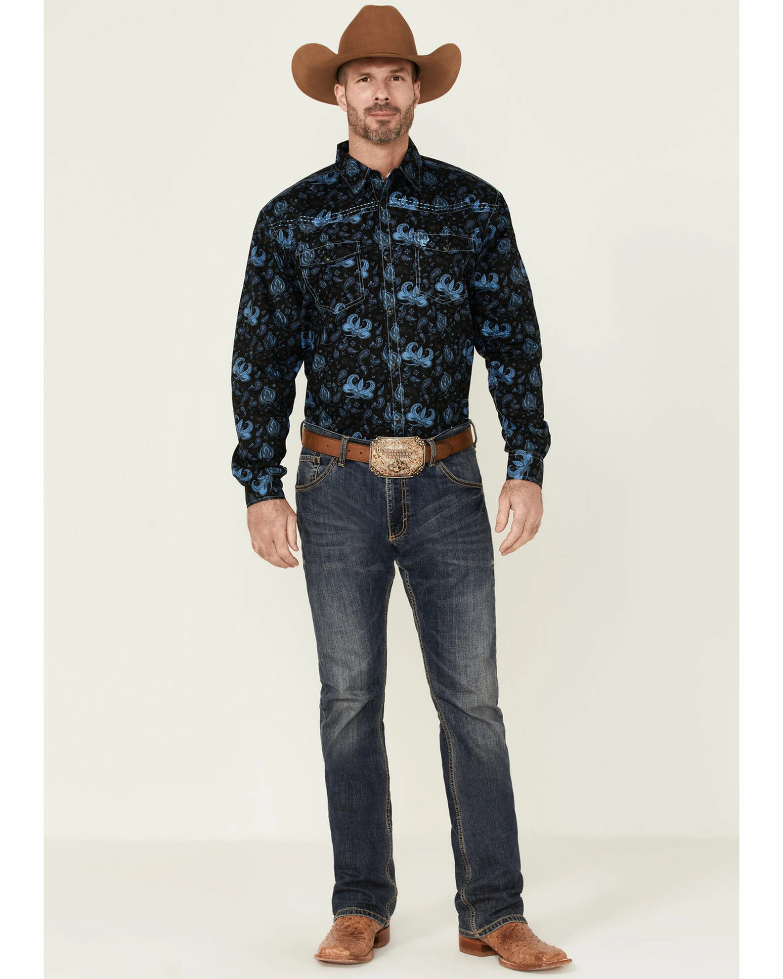 Cowboy Hardware Men's Roman Paisley Print Long Sleeve Snap Western Shirt Black 4 Cowboy Hardware Men's Roman Paisley Print Long Sleeve Snap Western Shirt Black - Image 2