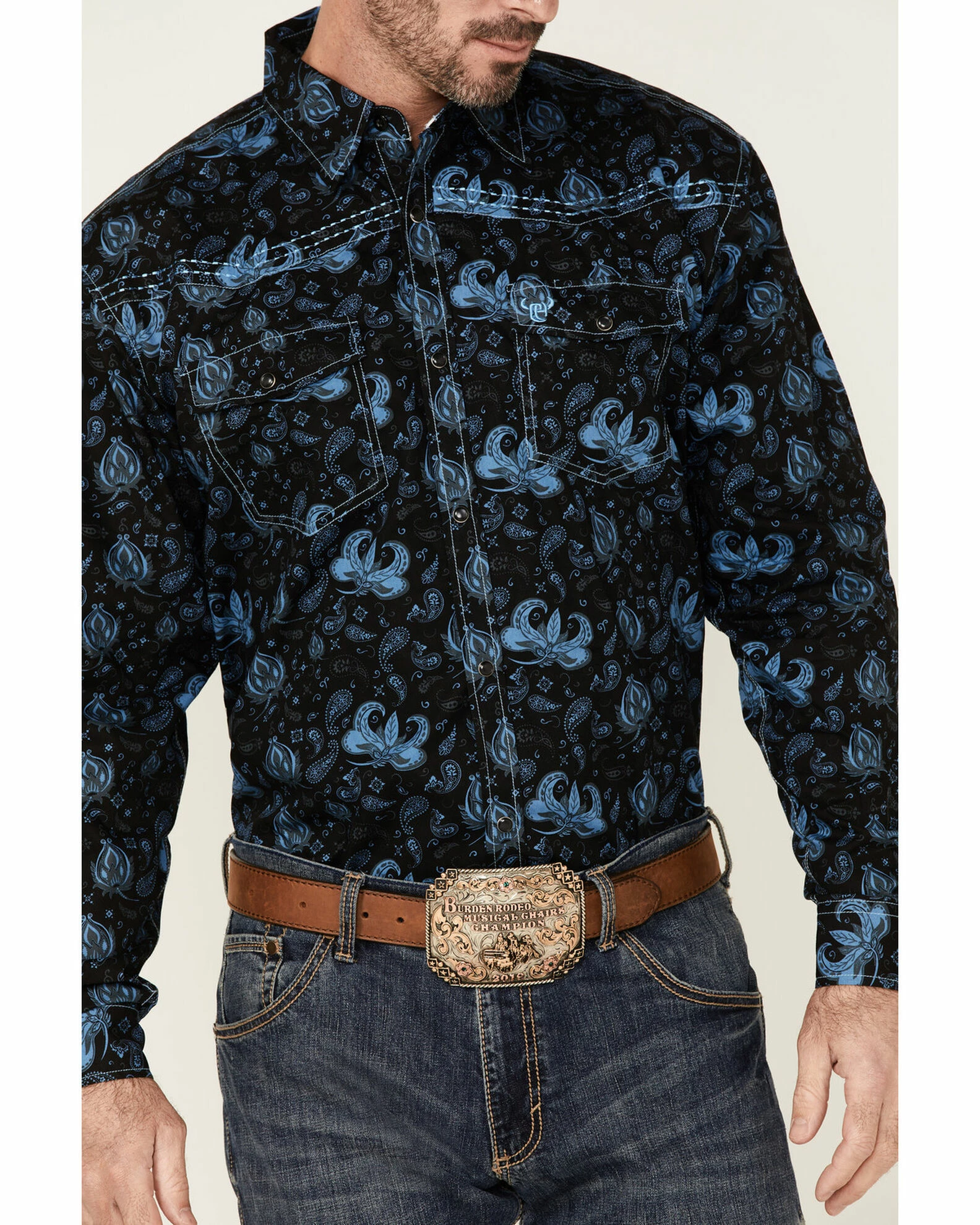 Cowboy Hardware Men's Roman Paisley Print Long Sleeve Snap Western Shirt Black 5 Cowboy Hardware Men's Roman Paisley Print Long Sleeve Snap Western Shirt Black - Image 3