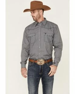 Cowboy Hardware Men's Wavy Square Geo Print Long Sleeve Snap Charcoal Western Shirt  -Cowboy Hardware Shop 2000360858 022 P1 1