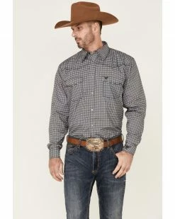 Cowboy Hardware Men's Wavy Square Geo Print Long Sleeve Snap Charcoal Western Shirt 
