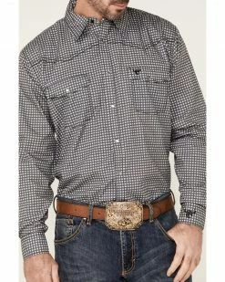 Cowboy Hardware Men's Wavy Square Geo Print Long Sleeve Snap Charcoal Western Shirt  -Cowboy Hardware Shop 2000360858 022 P3