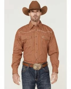 Cowboy Hardware Men's Rust Six Star Geo Print Long Sleeve Snap Western Shirt  Rust Copper -Cowboy Hardware Shop 2000360862 220 P1 1