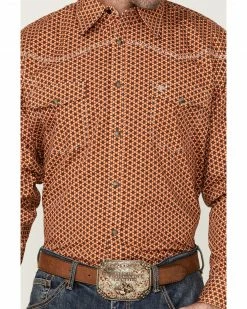 Cowboy Hardware Men's Rust Six Star Geo Print Long Sleeve Snap Western Shirt  Rust Copper -Cowboy Hardware Shop 2000360862 220 P3