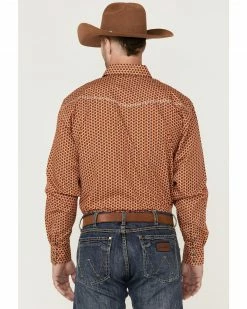 Cowboy Hardware Men's Rust Six Star Geo Print Long Sleeve Snap Western Shirt  Rust Copper -Cowboy Hardware Shop 2000360862 220 P4