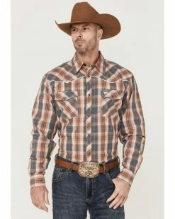 Cowboy Hardware Men's Hermosillo Large Plaid Long Sleeve Snap Western Shirt  Orange