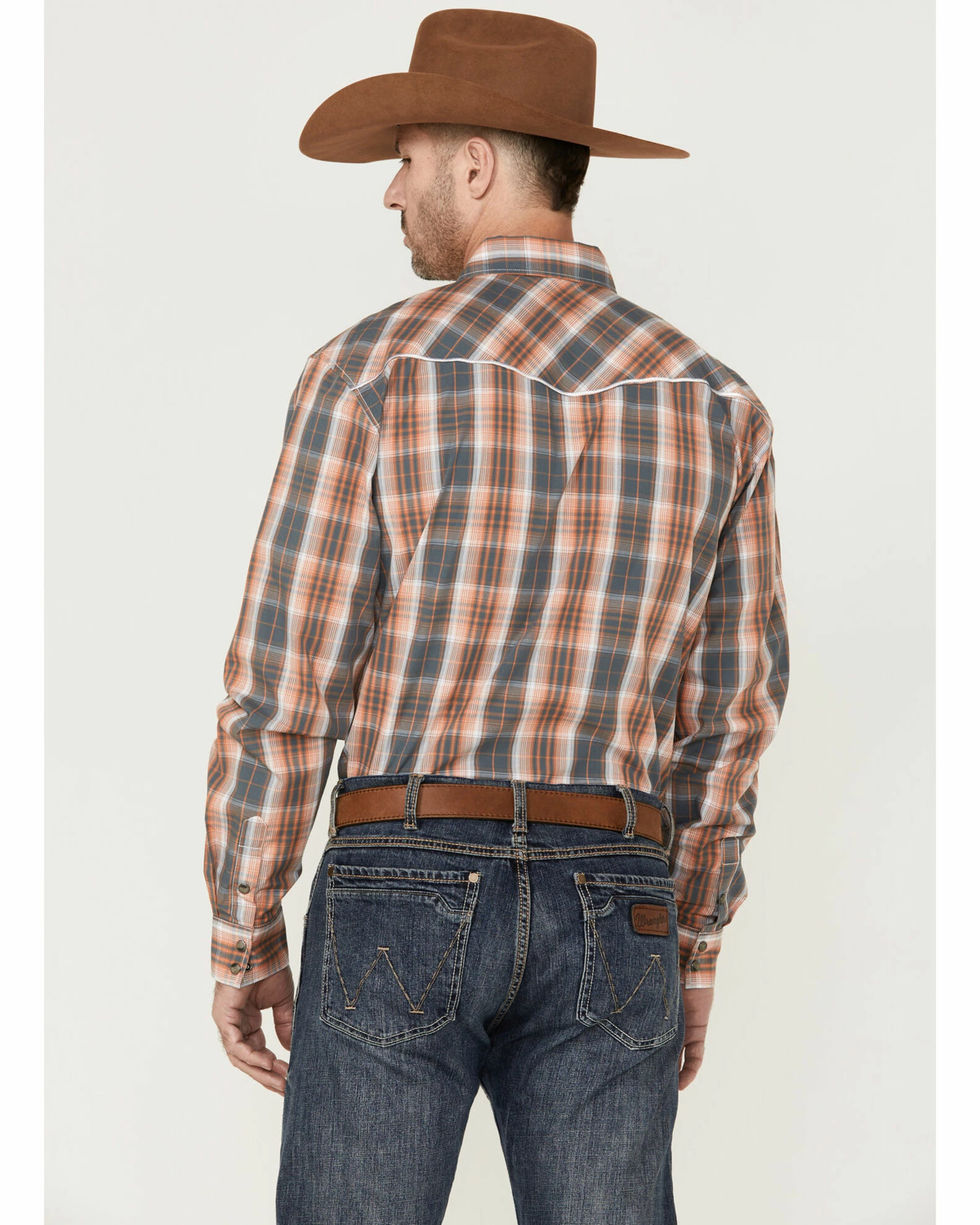 Cowboy Hardware Men's Hermosillo Large Plaid Long Sleeve Snap Western Shirt Orange 6 Cowboy Hardware Men's Hermosillo Large Plaid Long Sleeve Snap Western Shirt Orange - Image 4