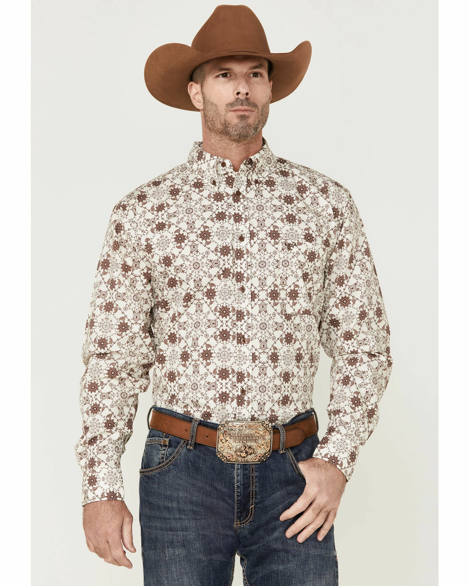 Cowboy Hardware Men's Floral Bandana Print Long Sleeve Button-Down Western Shirt Beige/khaki 3 Cowboy Hardware Men's Floral Bandana Print Long Sleeve Button-Down Western Shirt Beige/khaki