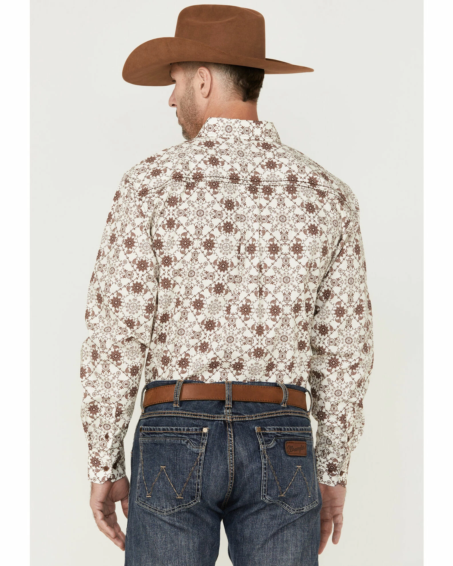 Cowboy Hardware Men's Floral Bandana Print Long Sleeve Button-Down Western Shirt Beige/khaki 6 Cowboy Hardware Men's Floral Bandana Print Long Sleeve Button-Down Western Shirt Beige/khaki - Image 4