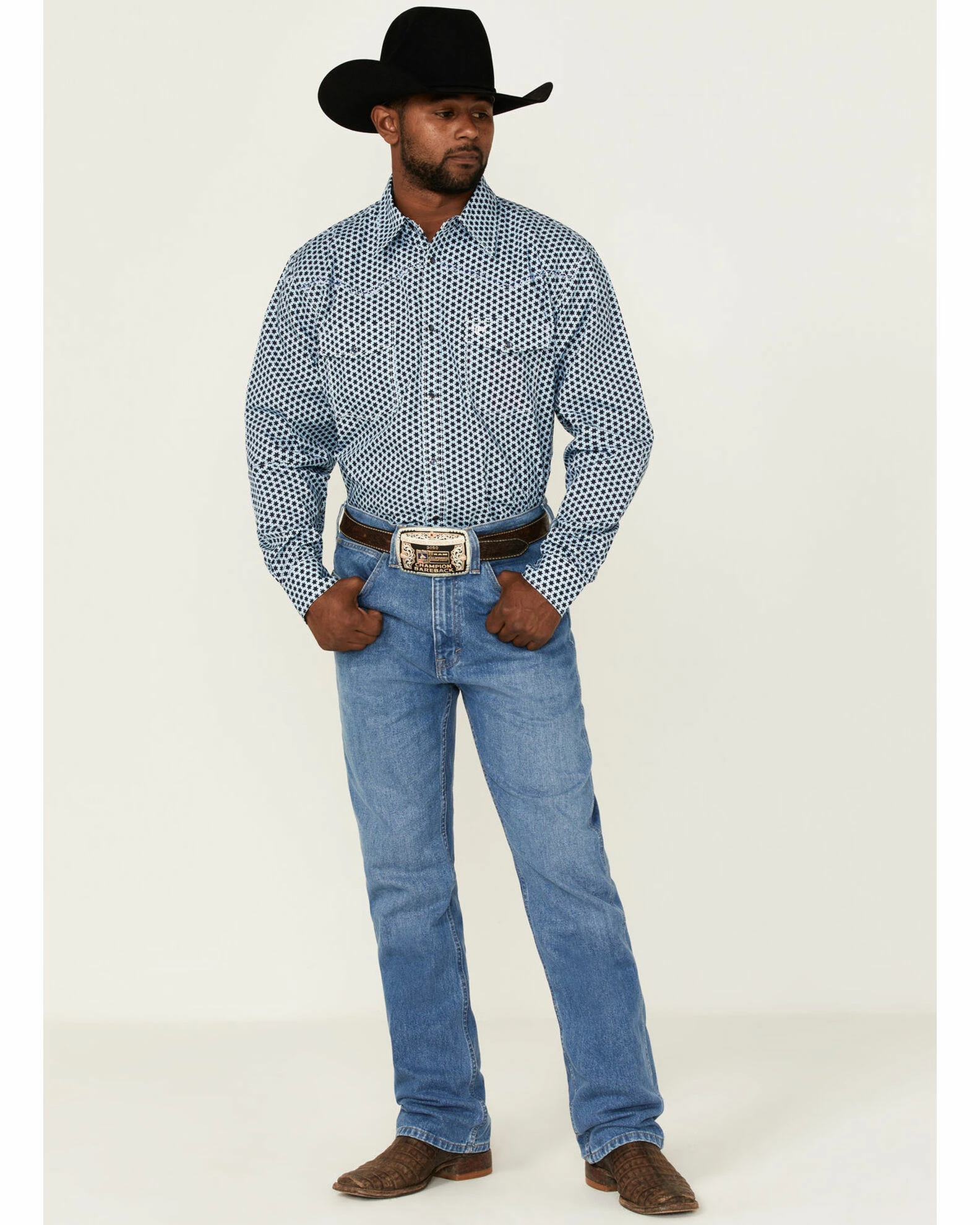 Cowboy Hardware Men's Six Star Geo Print Long Sleeve Snap Western Shirt Navy 4 Cowboy Hardware Men's Six Star Geo Print Long Sleeve Snap Western Shirt Navy - Image 2