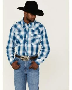 Cowboy Hardware Men's Hombre Large Plaid Long Sleeve Snap Western Shirt  Blue -Cowboy Hardware Shop 2000360868 400 P1 1