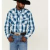 Cowboy Hardware Men's Hombre Large Plaid Long Sleeve Snap Western Shirt  Blue -Cowboy Hardware Shop 2000360868 400 P1